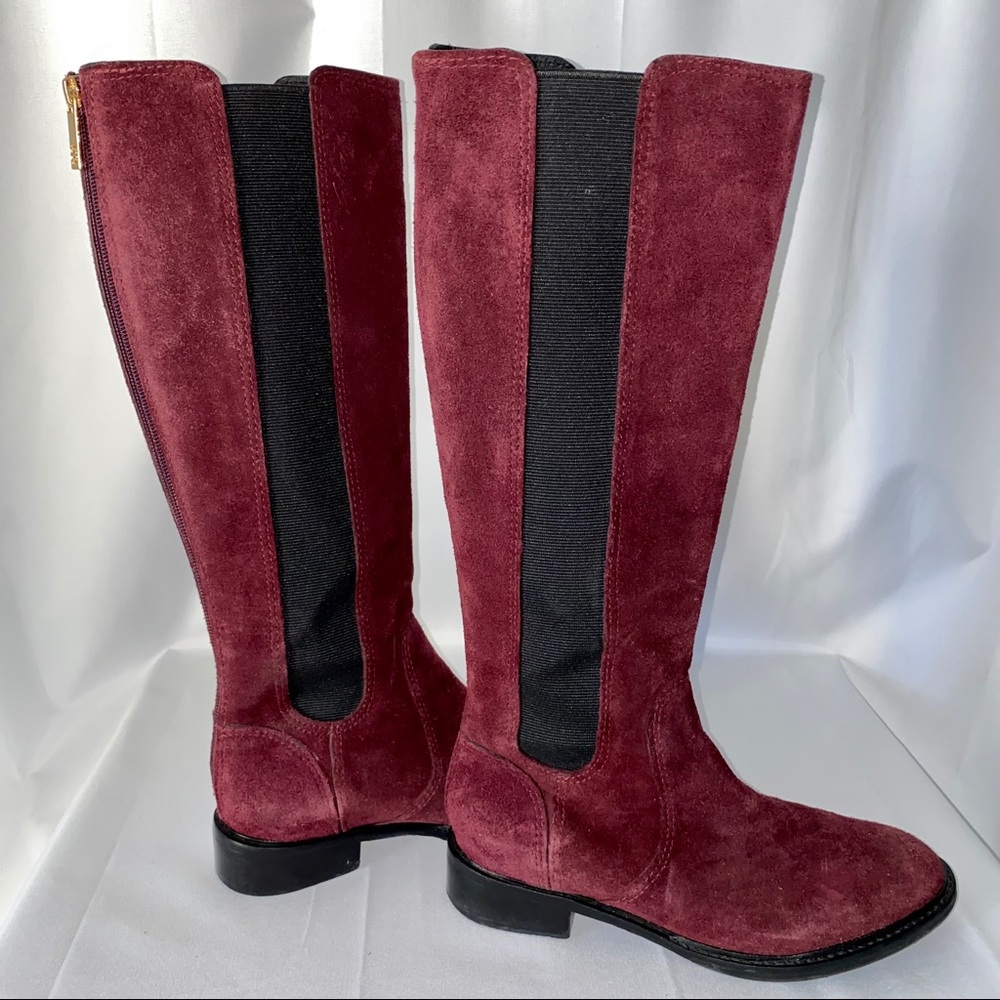 Tory Burch Burgundy Suede Riding Boots